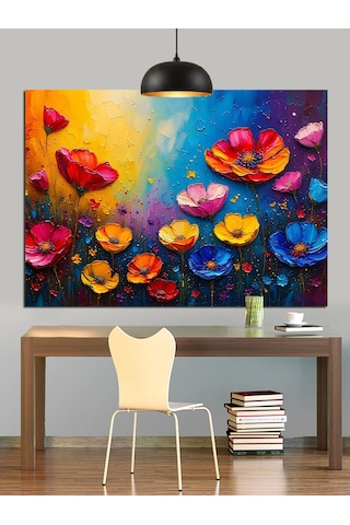 Canlı Renkli Çiçek Tarlası Dekoratif Kanvas - Mdf Ahşap Tablo