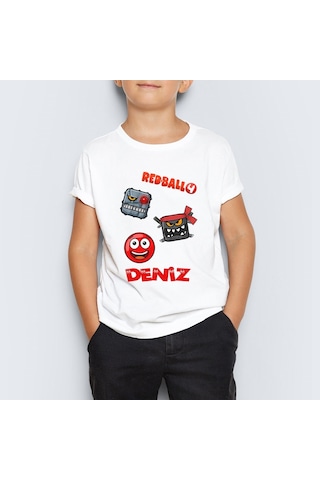Isme Özel Red Ball 4 Crazy Kırmızı Top Redball Çocuk Tişört Mr-06 Beyaz