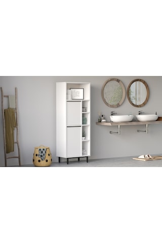 Yurudesign Ocean Banyo Dolabı Çok Amaçlı Dolap 2 Kapaklı Metal Ayaklı Beyaz On10C-W Beyaz
