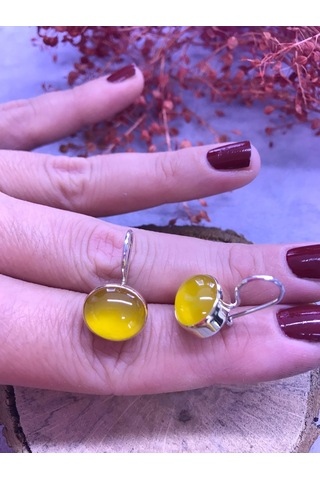 Nisa Gümüş Sarı Akik Taşlı Gümüş Küpe 925 Ayar N11.80339