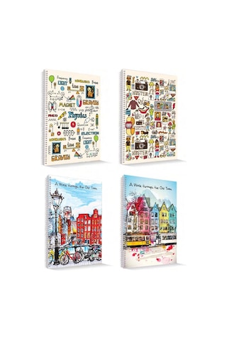 Çınar A4 96 Yaprak Karton Kapak Spiralli Defter 2 Çizgili+2 Kareli