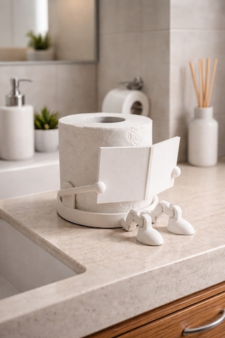 Buççin Online Mağaza Eğlenceli Kitap Okuyan Tuvalet Kağıdı Tutucu Dekoratif Banyo Aksesuarı, Wc Kağıtlık Plastik Beyaz Çok Renkli