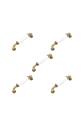 5 Adet Porselen Mobilya Dolap Kulp 96 Mm Antik Sarı