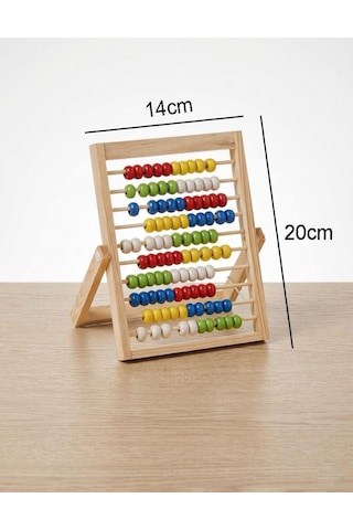 Ayaklı Ahşap Eğitici Sayı Sayma Abaküsü - Renkli Sayı Boncuklu Eğitici Matematik Oyuncağı 1