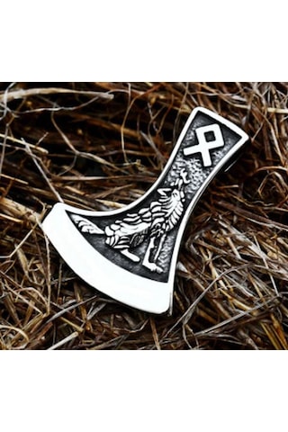 Çift Taraflı Kullanım Viking Kolye / Viking Kurt Balta Kolye Gümüş