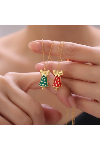 925 Ayar Gümüş Yılbaşı Hediyesi Mineli Çan Kolye Gold