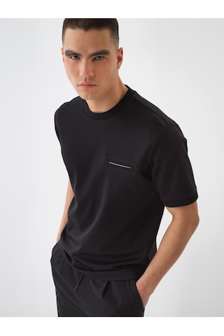 Xint Siyah Pamuk Dokulu Regular Fit Tişört 502214