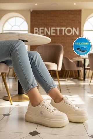 United Colors Of Benetton Beyaz Bağcıklı Cilt Memory Foam Kadın Spor Ayakkabı Bnı-12046 G