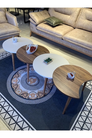 Akset Rüzgar Gülü Orta Sehpa Ve Zigon Ceviz Krem