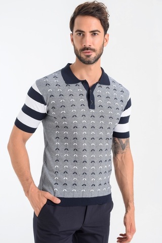 Heyss Polo Yaka Kısa Kollu Desenli Erkek Triko (380736880) Lacivert