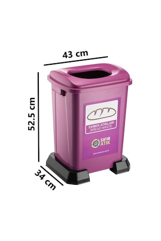Omnipazar Sy-4395 Sıfır Atık Ekmek Geri Dönüşüm Çöp Kutusu 50 Lt Mor Mor