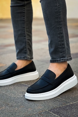Roof Atelier Erkek Siyah Beyaz Kalın Taban Loafer Ayakkabı - Robert - Rs615 Siyah