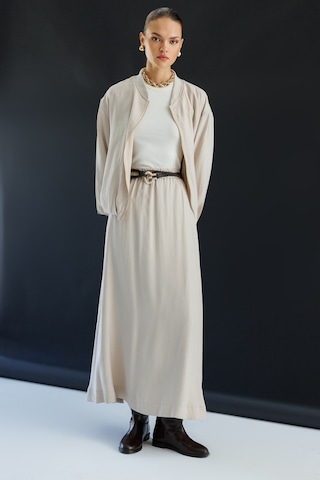 Mizalle Modal Karışımlı Taş Rengi Beli Lastikli Maksi Etek Taş