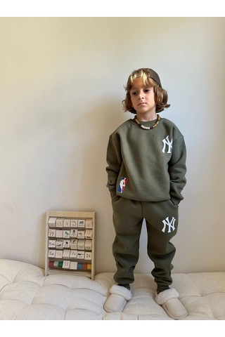 Jolly Kids Erkek Çocuk Yazı Baskılı Sweatshirt Takım Mint Mint Yeşili