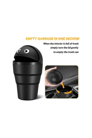 Maiyame Siyah Abs Plastik Araç Çöp Kutusu 520ml - Sızdırmaz Su Geçirmez - Basılı Kapağı İle - Mini Boyut 9.4x9.4x16.9cm - Araç/ofis/ev Kullanıma Uygun