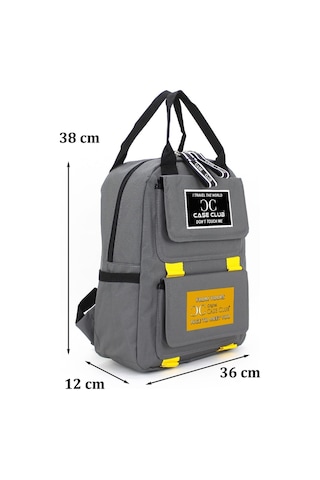 Case Club Okul Sırt Çantası Unisex Su Geçirmez Kumaş Yandan Cepli Gri