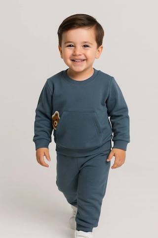 Erkek Çocuk Ayıcık Detaylı 2 Li Takım %100 Pamuk Füme