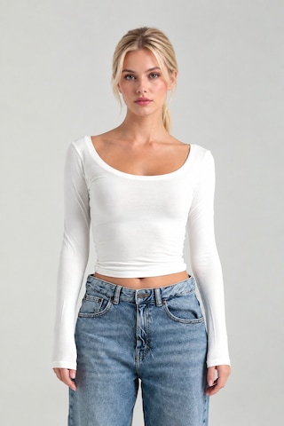 Cloudymood Kadın Ultra Soft Oval Yaka Bluz Ekru - 894338718 Ekru