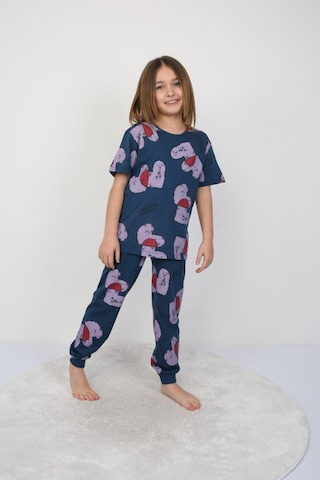 %100 Pamuk Yazlık Kısa Kollu Terletmeyen Yumuşak Kumaşlı Kız Çocuk Pijama Takımı Lacivert