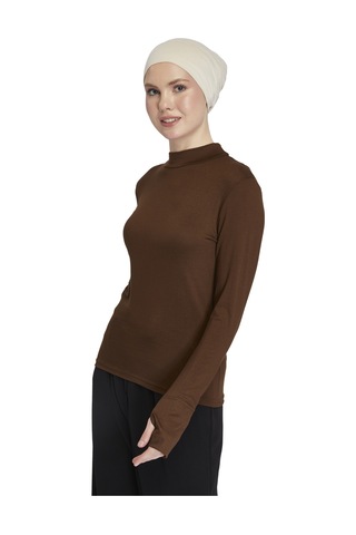 Kadın Organik Parmak Geçmeli Balıkçı Yakalı Body Çikolata