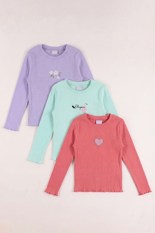 Monox 5-12 Yaş Kız Çocuk Fitilli Nakışlı 3 Lü Sweatshirt Takım Lila Mint Nar