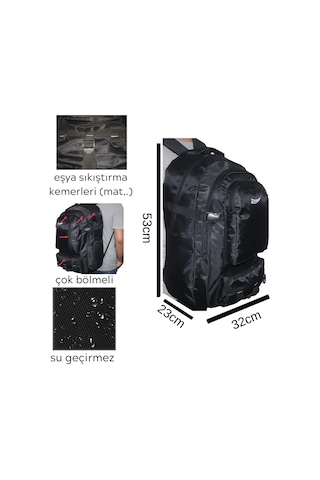 Xmlbayiciniz Baggor 50 Lt Siyah Büyük Boy Su Geçirmez Çok Gözlü Yürüyüş-seyahat-okul-dağcı-spor-trekking-günlük Sırt Çok Renkli