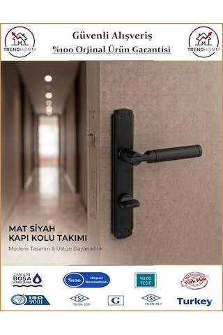 Trendhomm Parçalı Aynalı - Mat Siyah - Wc Banyo Kapı Kolu - Sağ
