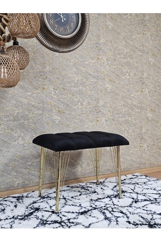 Zafir Metal Gold Tel Ayaklı 60 Cm Puf Bench - Puf - Bench - Oturak - Mutfak Oturağı - Antre Oturağı Siyah