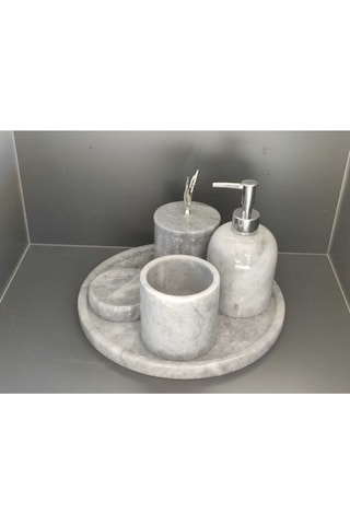 Gri Mermer 5'li Banyo Seti Beyaz