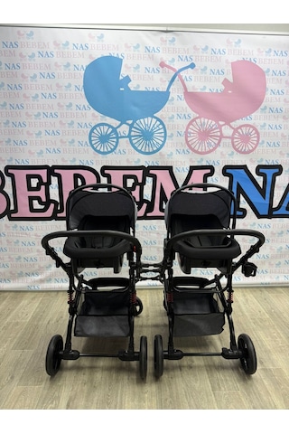 Bebemnas İkiz Yanyana Ayrılıp Birleşen Travel Bebek Arabası + 2 Adet Puset Dahil Tam Set
