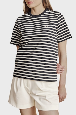 Brooks Brothers % 100 Pamuk Çizgili Bisiklet Yaka Fermuar Detaylı T-shirt Bayan T Shirt Bbss26fts003275 Lacivert-ekru