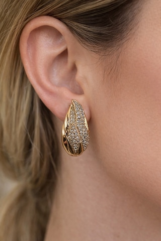Xuping Rose Gold Yaprak Desenli Taşlı Kadın Çelik Küpe Gold