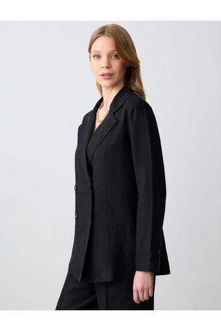 Jimmy Key Siyah %100 Keten Düz Kesim Blazer Ceket 5sw052585900