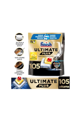 Finish Ultimate Plus Hepsi Bir Arada Limon Ferahlığı Bulaşık Makinesi Deterjanı 105 Tablet