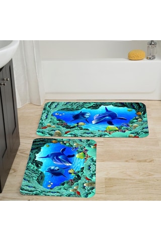 Eliana Home Dijital Baskılı 2'li Banyo Paspas Takımı Lna5037 Mavi
