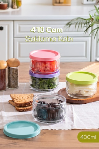 Porsima Lapis 4l Ü Hava Geçirmez Cam Kavanoz Kahvaltılık Seti Renkli Kapaklı Saklama Kabı 400ml Çok renkli