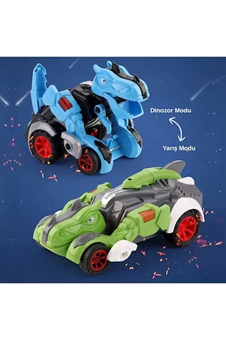 Dönüşen Dinozor Araba Robot Oyuncak 2'si 1 Arada T-rex Figürlü Yarış Arabası Çok Renkli