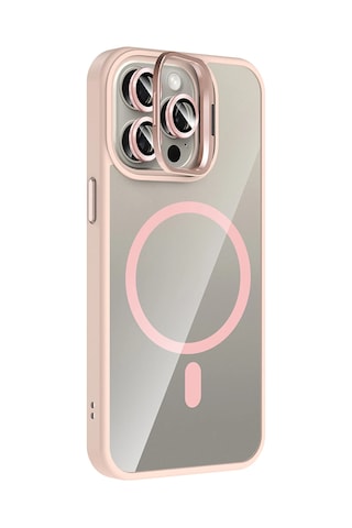 Joko - 431 - Apple iPhone Uyumlu 15 Pro Max Remim Lensli Magsafe Standlı Kapak - Glblseme - - Pembe
