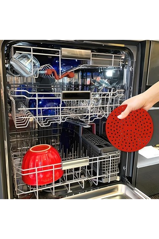 Renkli Isıya Dayanıklı Yıkanılabilir Silikon Fırın Ve Airfryer Yuvarlak Pişirme Matı 23cm Siyah