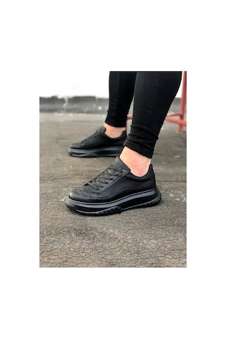 Mevese Rovero Erkek Bağcıklı Cilt Günlük Sneaker Ayakkabı Siyah