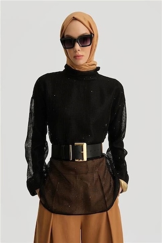 Armine Kemerli File Bluz 25y3700 Siyah Siyah
