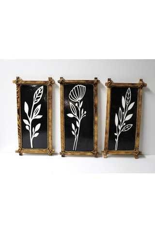 Rustik Ahşap Çerçeveli Siyah-beyaz 3 Lü Duvar Dekor Seti Duvar Dekorasyonu