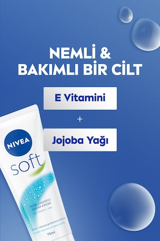 Soft Nemlendirici Bakım Kremi 75ml, Jojoba Yağı,e Vitamini, El Yüz Vücut, Yumuşak Canlı Cilt, 3 Adet
