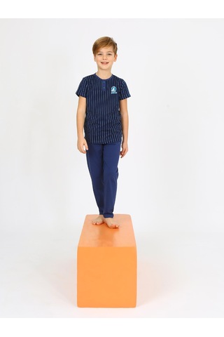 Vitmo Erkek Çocuk Kısa Kollu %100 Pamuklu Düğme Detaylı Sailboat Pijama Takımı İndigo