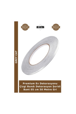 Premium Ev Dekorasyonu Çizgi Bandı Dekorasyon Şeridi Bant 05 Cm 50 Metre Gri