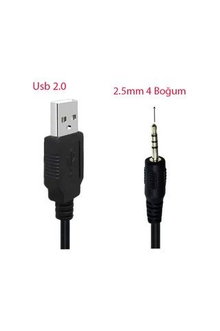 Usb 2.0 To 2.5mm 4 Boğum Stereo 4 Kutuplu Şarj Ve Data Kablosu