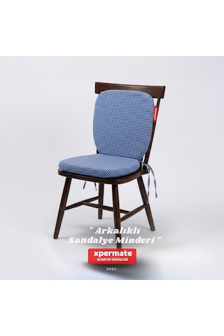 Pötikare Sırtlıklı Sandalye Minderi 42x42 Fermuarlı Yıkanabilir Kılıf Bağcıklı Minder Standart Fit Mavi