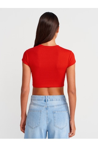 Dilvin 31810 Bisiklet Yaka Crop T-shirt-kırmızı Kırmızı