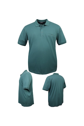 Erkek Büyük Beden 115 - 155 Kilo Arası Uygun Bedenli Likralı Pike Polo Yaka Cepli Tişört Yeşil