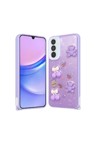 Zore Samsung Galaxy Uyumlu A34 Kılıf Parlayan Simli Kabartma Figürlü Omsy Cevze Kapak - Beyaz